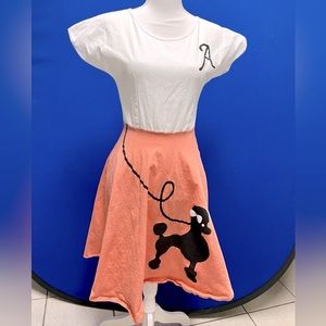 White and pink retro poodle dress
